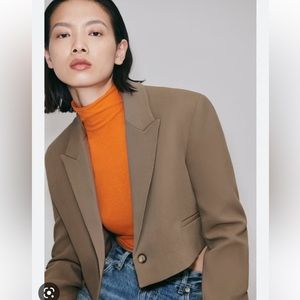 NWT Zara Cropped Blazer Size Medium Taupe Brown